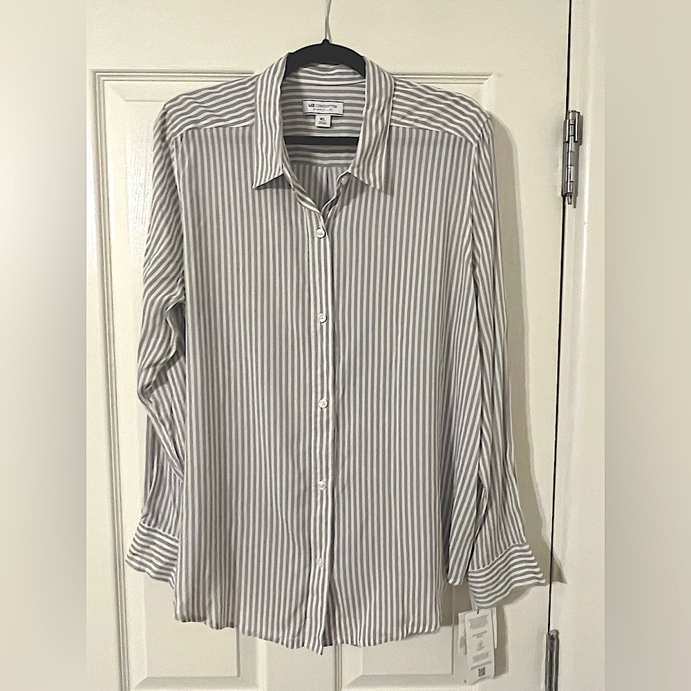 Grey and white striped Liz Claiborne blouse Size XL NWT